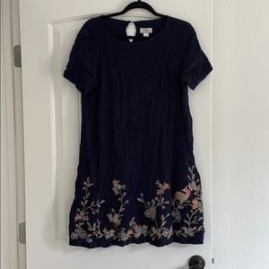 LOFT embroidered blue shift dress